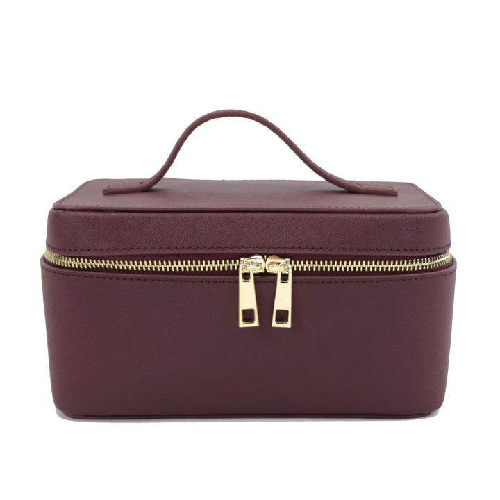 Beauty case donna in pelle con manico, facile da trasportare, per tutti gli accessori da viaggio.