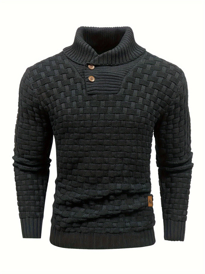 Maglione uomo elegante invernale, collo a sciarpa, caldo e confortevole per l'inverno.