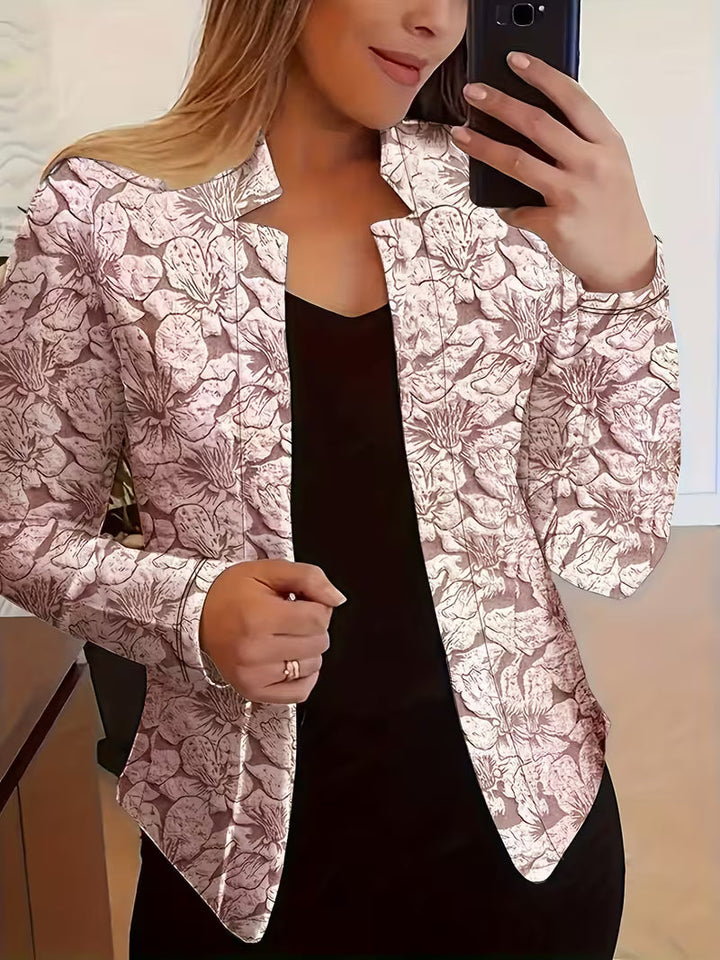 Blazer donna floreale elegante, motivi vivaci, perfetto per primavera/autunno, stile chic e versatile.