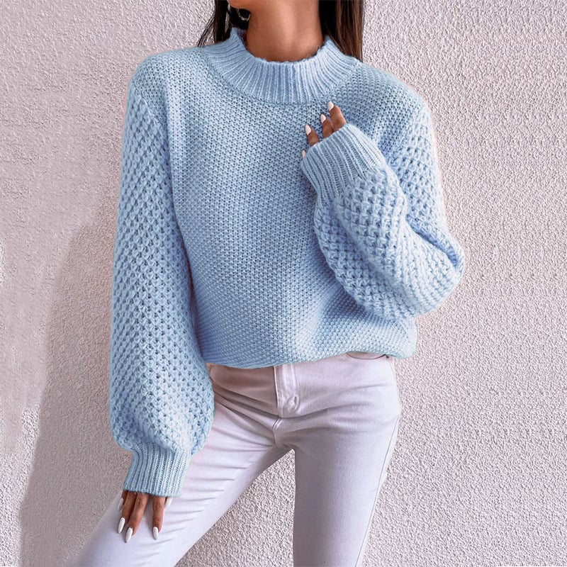 Maglione donna autunnale geometrico, maniche lunghe. Pullover scollo rotondo, elegante e versatile per ogni occasione.
