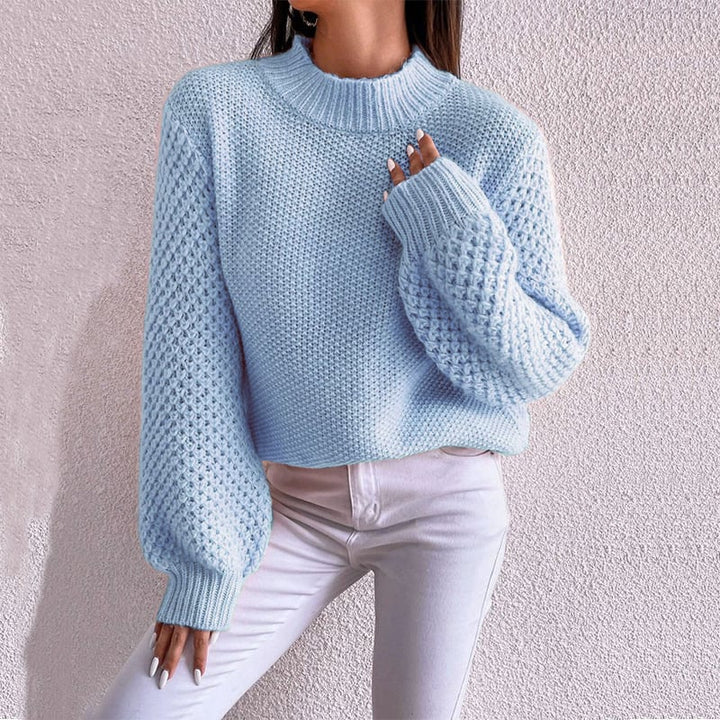 Maglione donna autunnale geometrico, maniche lunghe. Pullover scollo rotondo, elegante e versatile per ogni occasione.