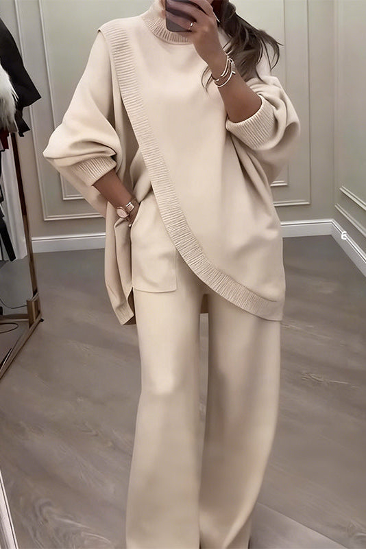Set due pezzi donna vestibilità rilassata con pullover oversize manica lunga e pantaloni dritti, autunno inverno.