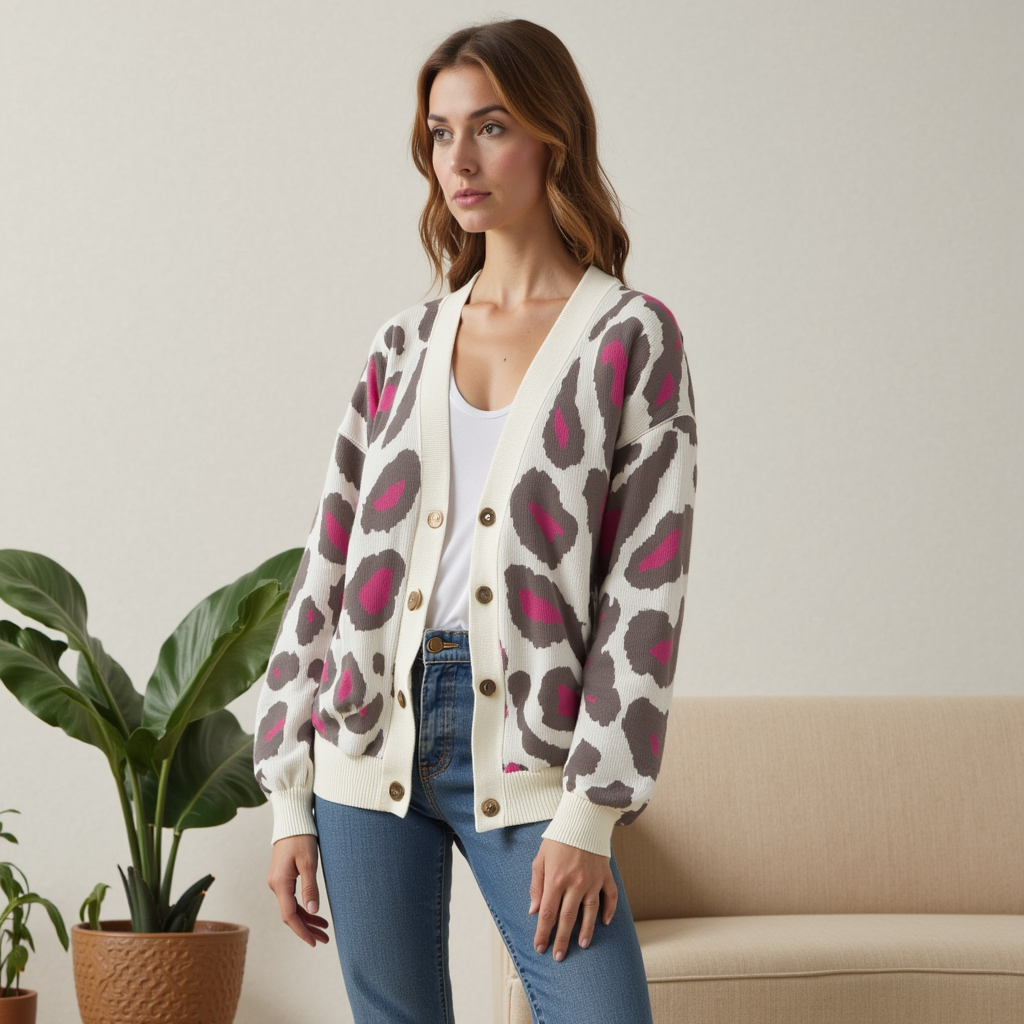 Cardigan lungo donna oversize con scollo a V, ideale per stratificazione casual primavera/autunno.