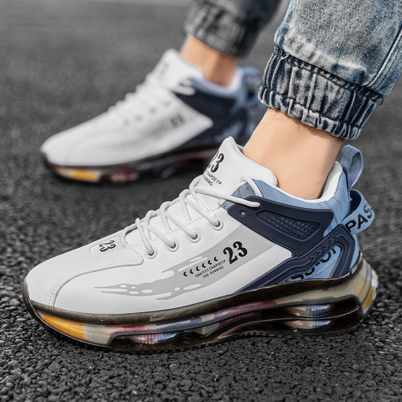 Scarpe da running uomo con ammortizzazione superiore e design traspirante per sport.