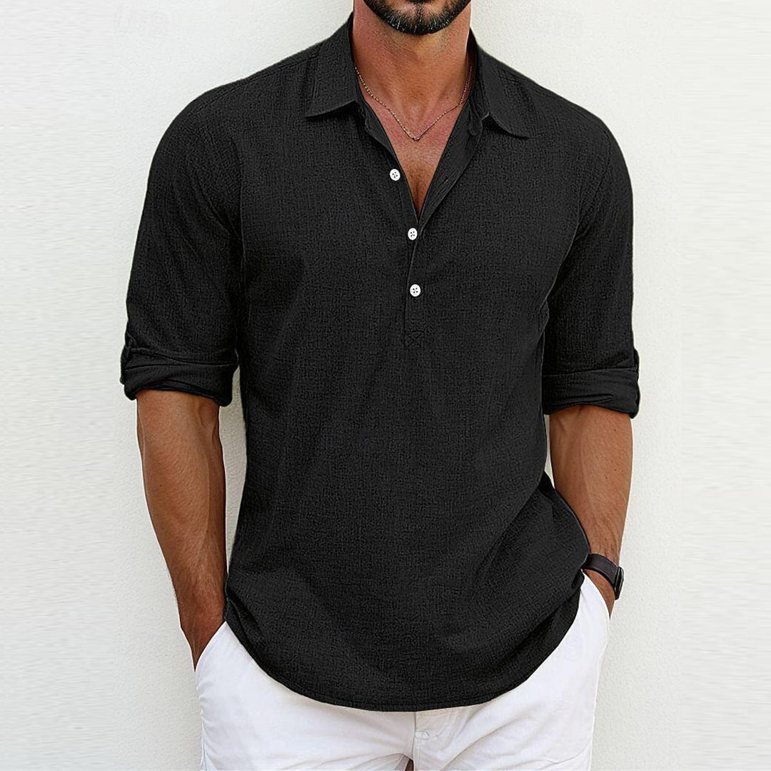 Morbida camicia polo a maniche lunghe per uomo, ideale per un comfort versatile e moda autunnale.