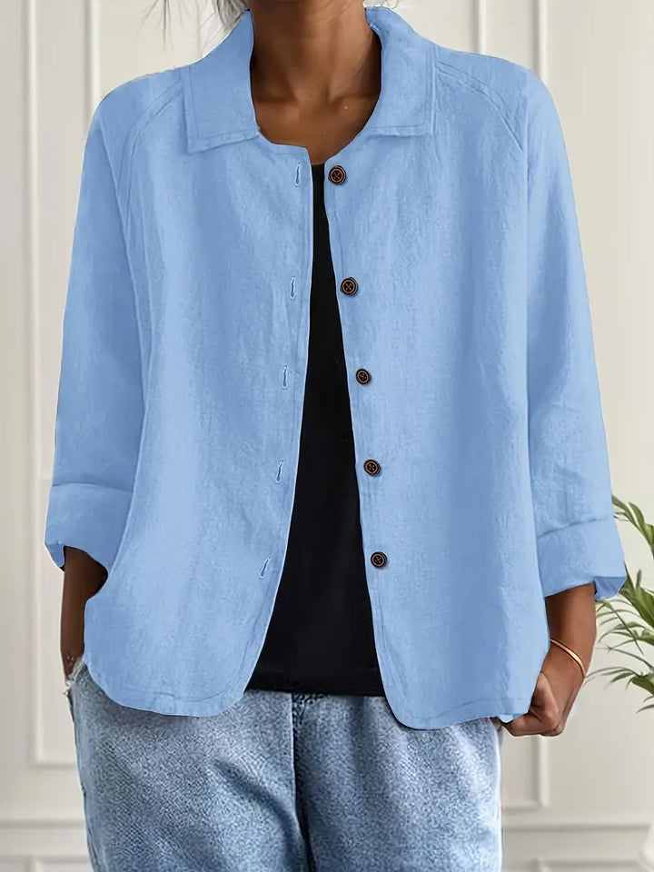 Blusa giacca donna casual abbottonata, versatile per primavera, estate e autunno. Stile comodo e leggero.