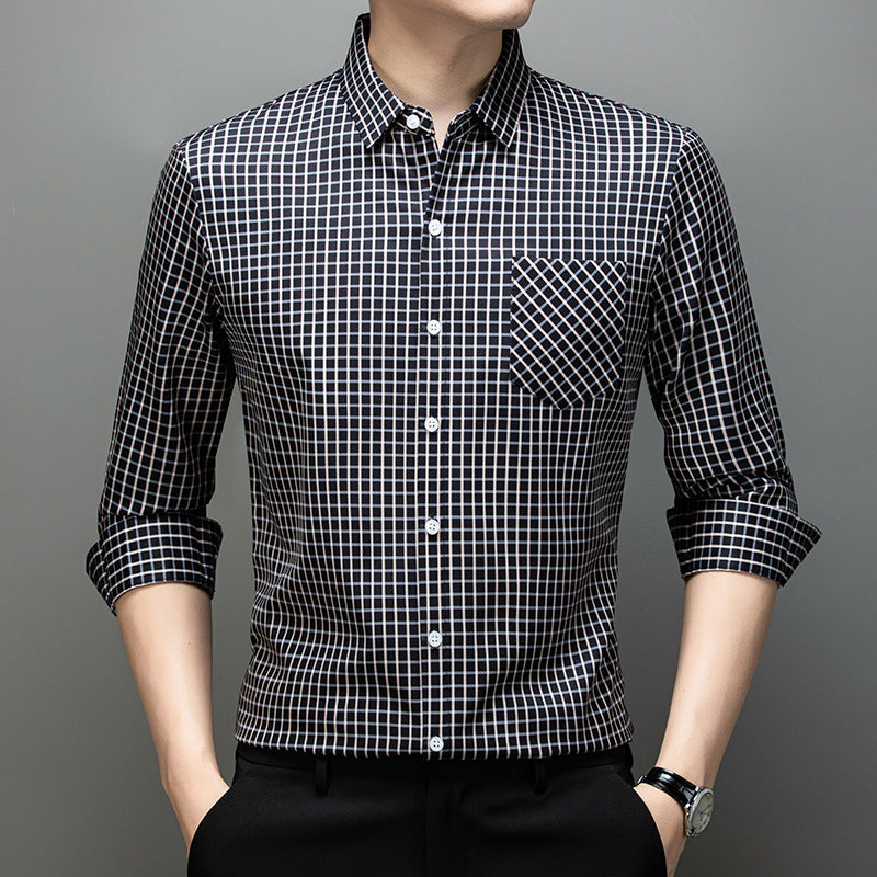 Camicia uomo a quadri, maniche lunghe, vestibilità ampia. Dettagli bottoni e colletto. Ideale per primavera.