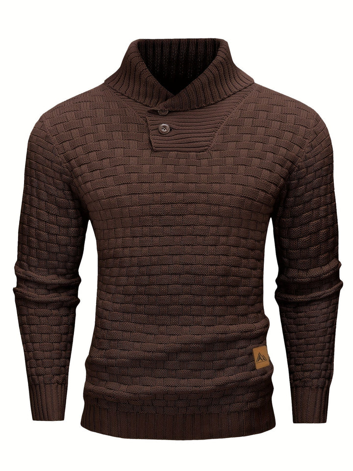 Maglione uomo caldo e alla moda, con distintivo collo a sciarpa, casual e raffinato.