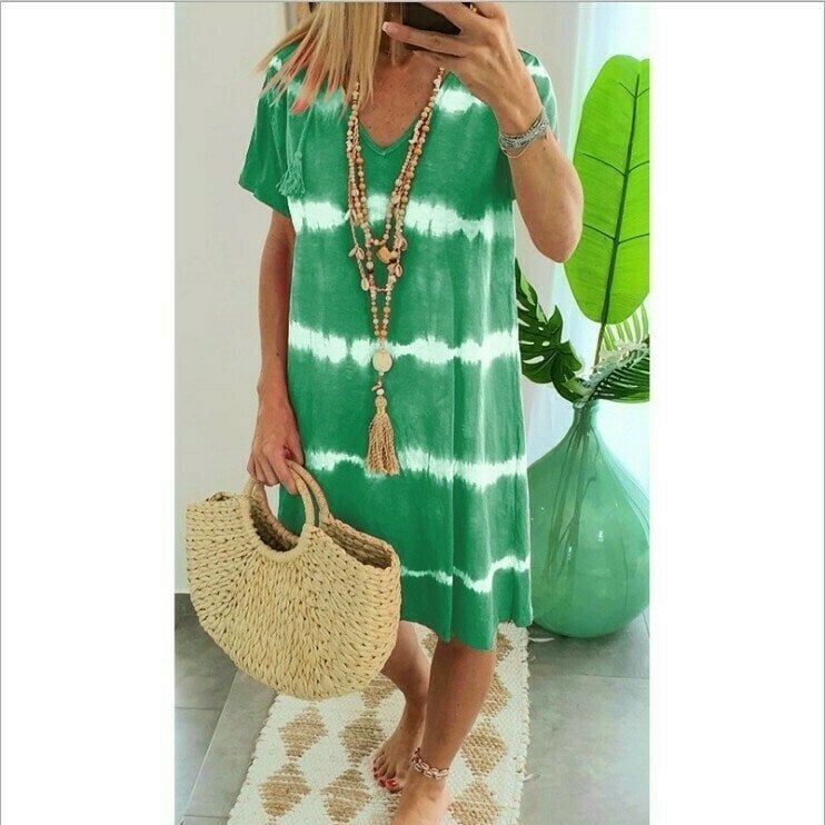 Abito donna tie-dye scollo a V, casual ed estivo, ottimo per look quotidiano o moda mare.