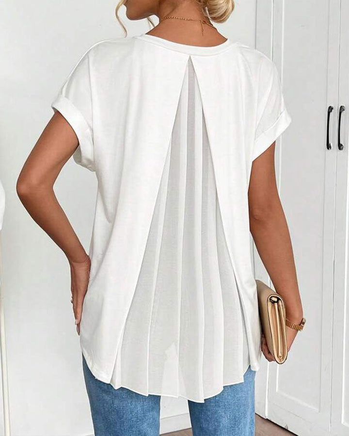 Maglietta patchwork donna unisex, design moderno e versatile con scollo a V, ideale per la moda estiva.