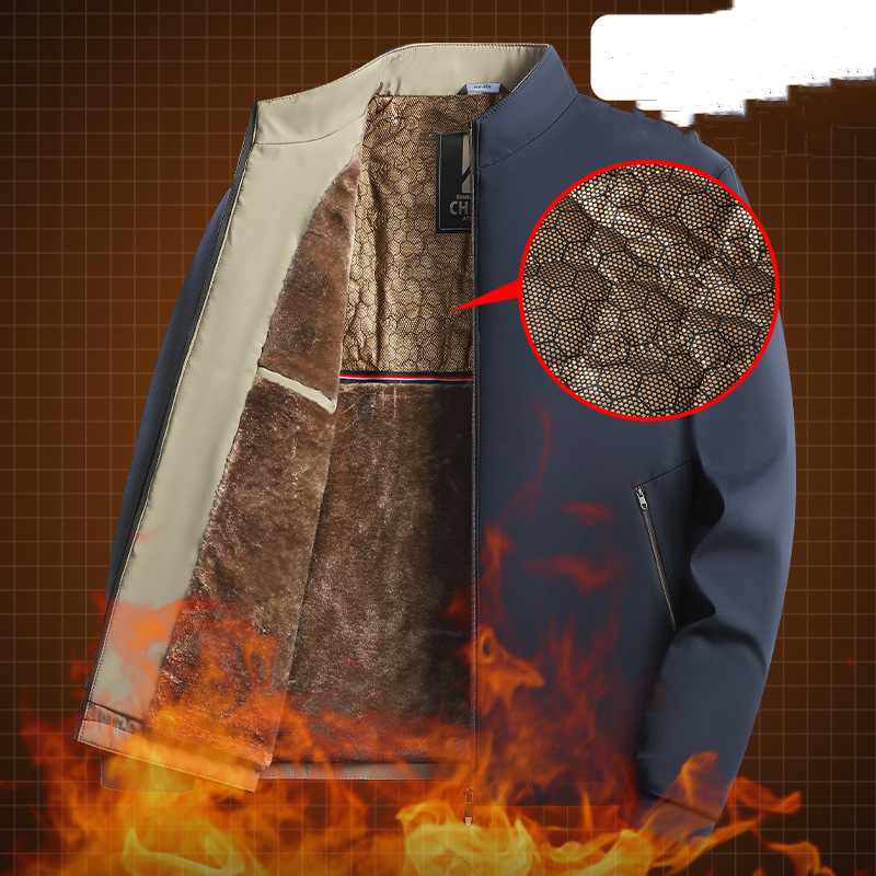 Giacca uomo invernale imbottita con zip, collo alto e protezione freddo, per abbigliamento casual.