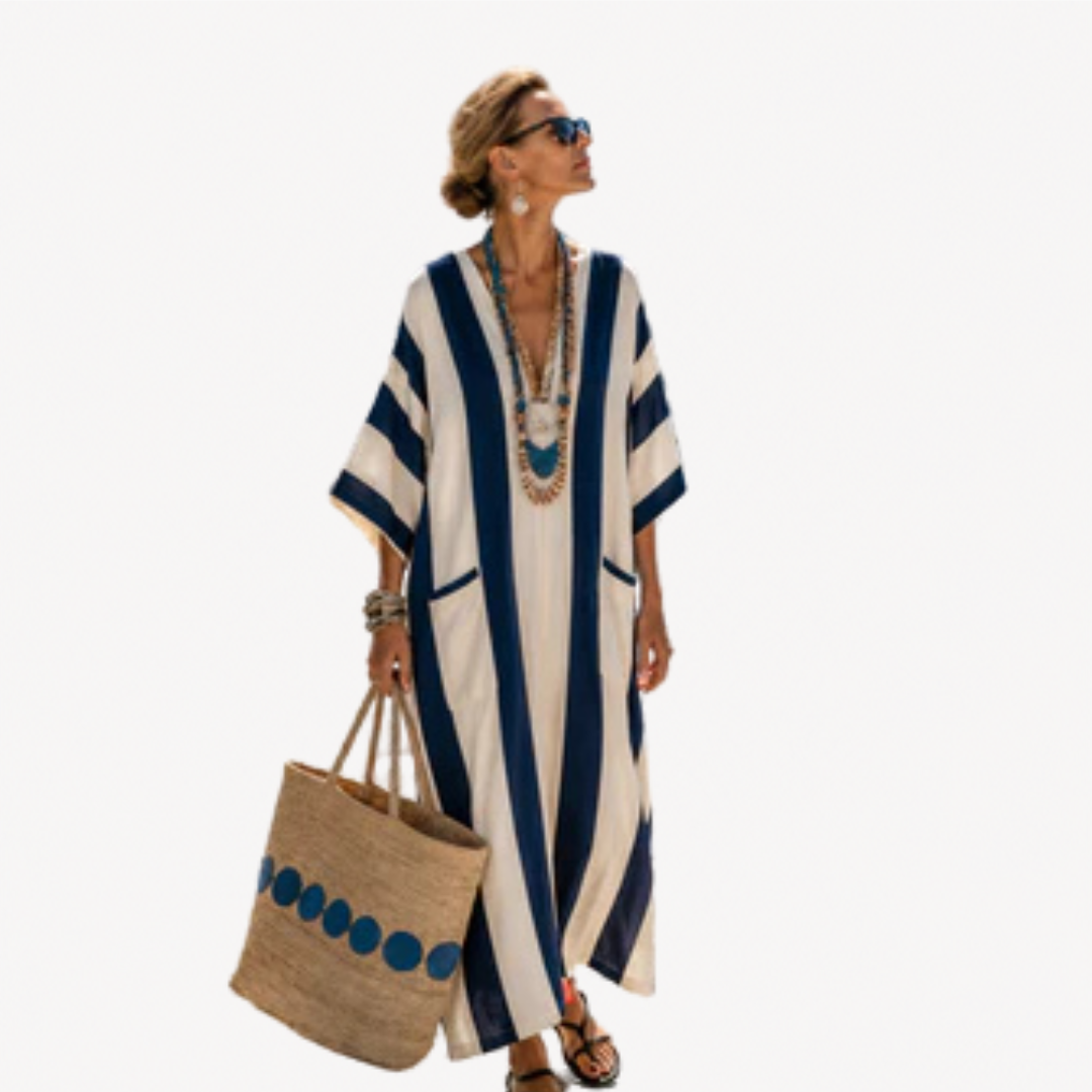 Caftano lungo donna estivo e fluido, copricostume elegante per moda mare. Ideale per spiaggia e look vacanza.