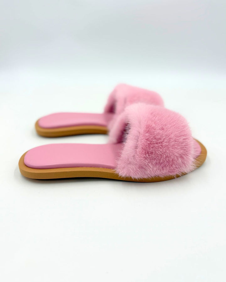 Eleganti pantofole estive rosa da donna, con visone e memory foam, perfette per calzature estive confortevoli.