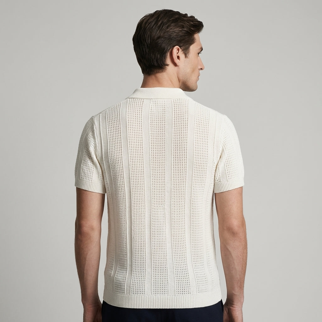 Polo uomo avorio casual chic, con colletto a costine, per abbigliamento maschile versatile.