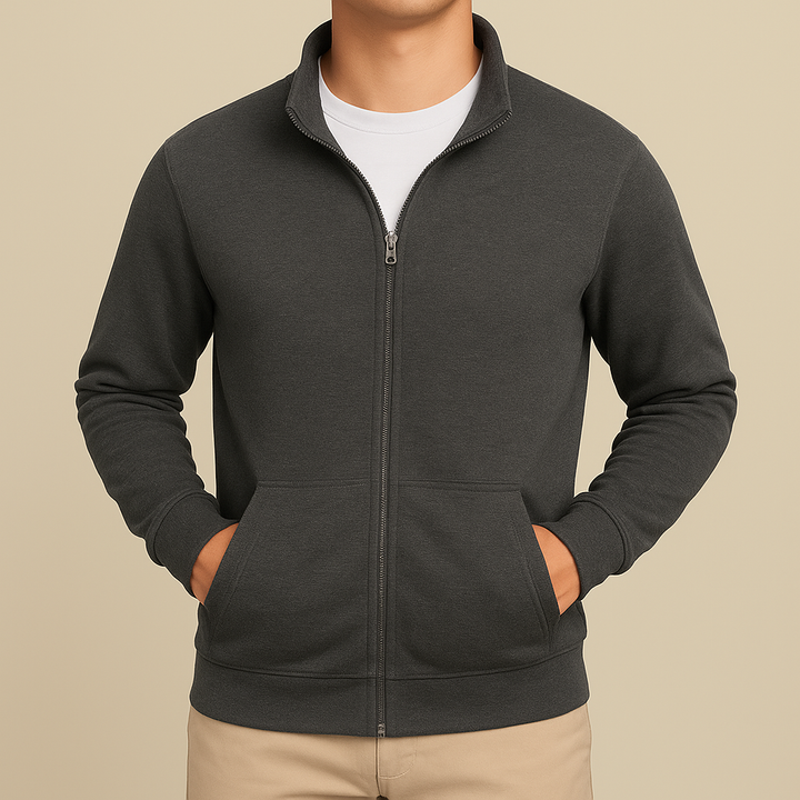 Cardigan uomo elegante con zip e maniche lunghe, per un abbigliamento maschile di tendenza.