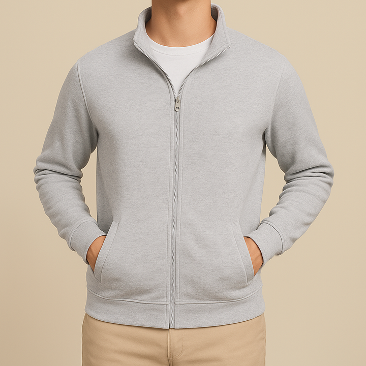 Morbido cardigan uomo con zip, slim fit, ideale per il comfort quotidiano autunno/inverno.