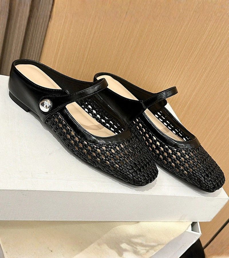 Eleganti mules Mary Jane da donna, sandali estivi con cinturino regolabile, punta quadrata, ideali per l'estate.