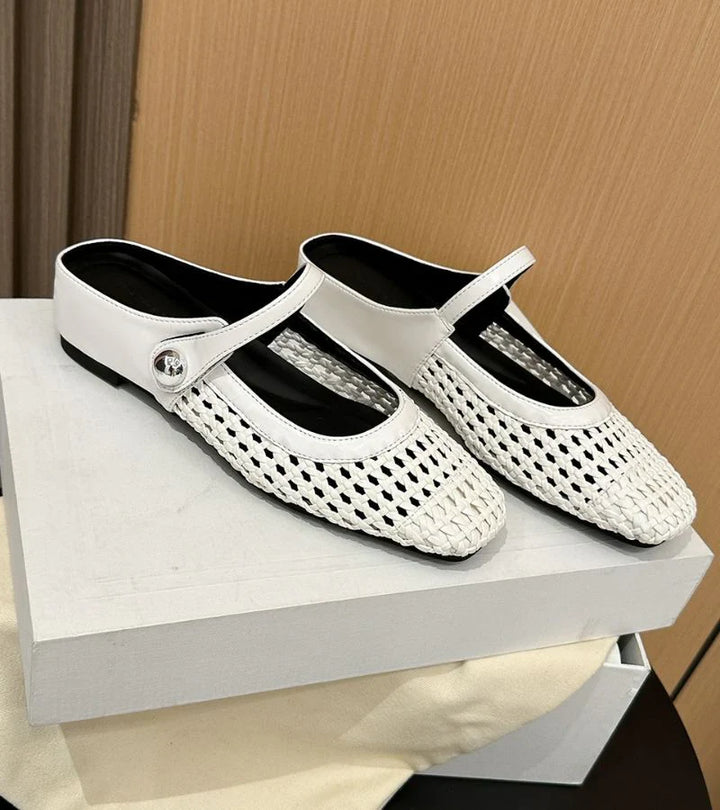Mules donna Mary Jane con cinturino regolabile, punta quadrata, scarpe estive eleganti, comfort e moda estiva.