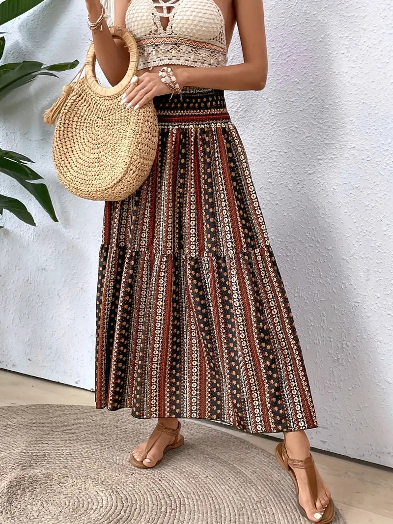 Gonna a ruota floreale donna per un look estivo elegante e fluido.