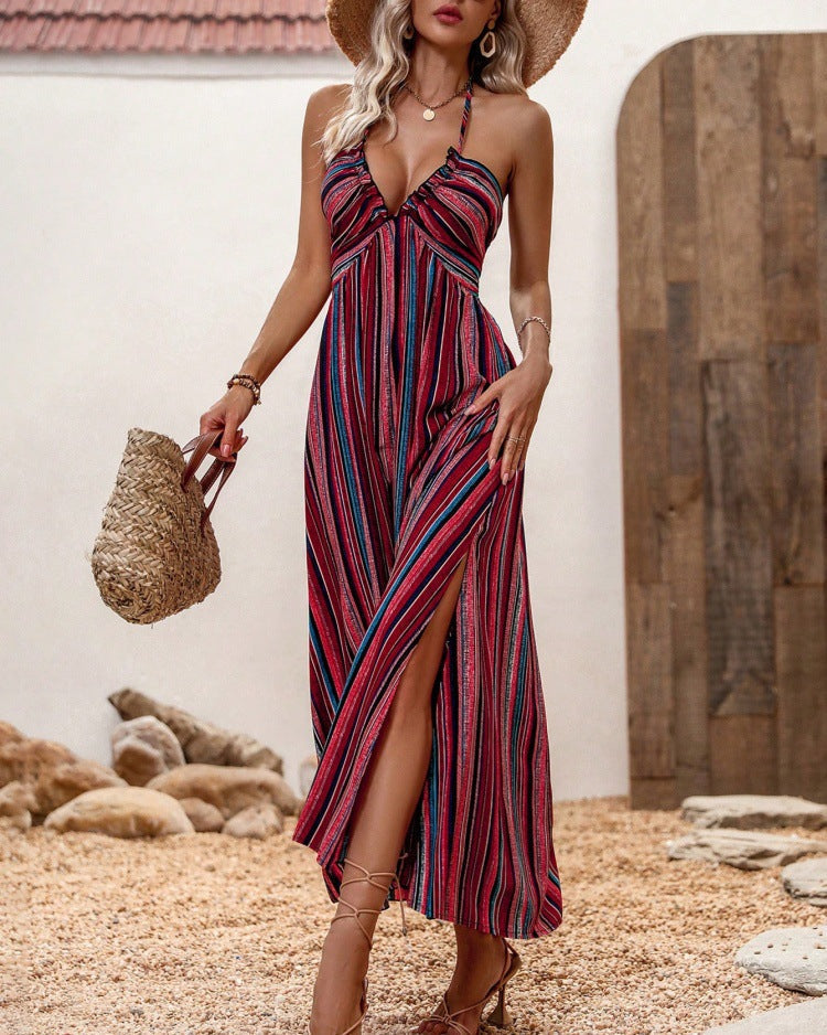 Vestito midi donna estivo, leggero, senza maniche, con stampe floreali vivaci, perfetto per giorni caldi.