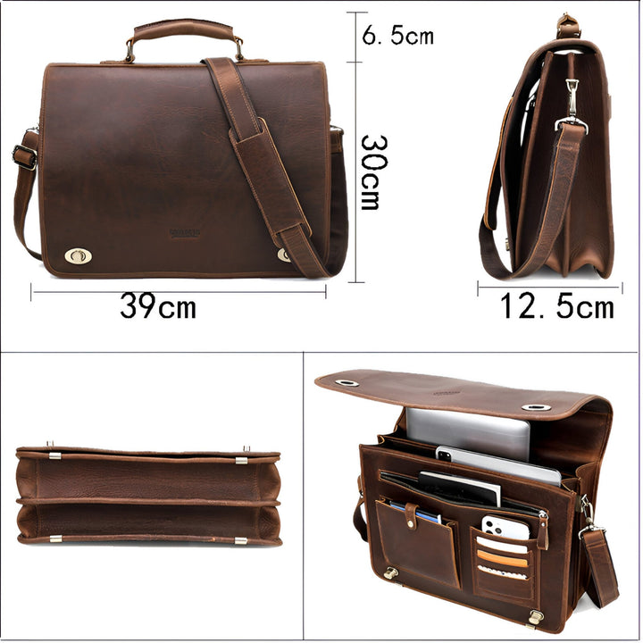 Borsa portadocumenti uomo marrone, design elegante e professionale. Con tracolla removibile per versatilità.
