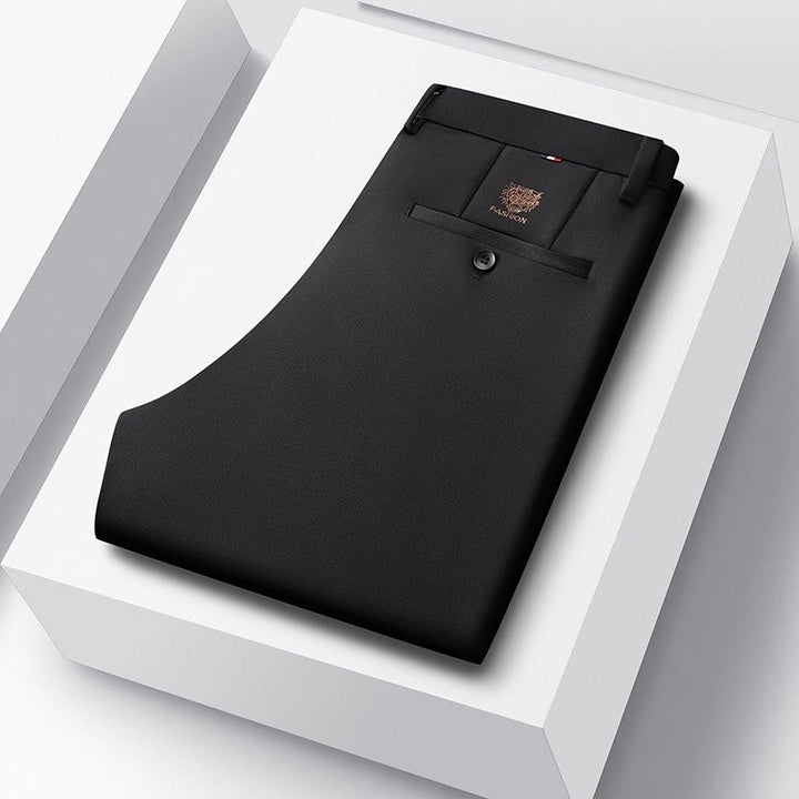 Pantaloni uomo business neri, vita elastica per comfort e stile professionale.