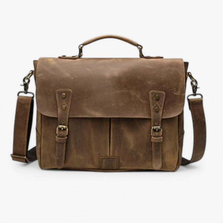 Borsa messenger unisex vintage in similpelle marrone, perfetta per laptop e uso quotidiano da viaggio.