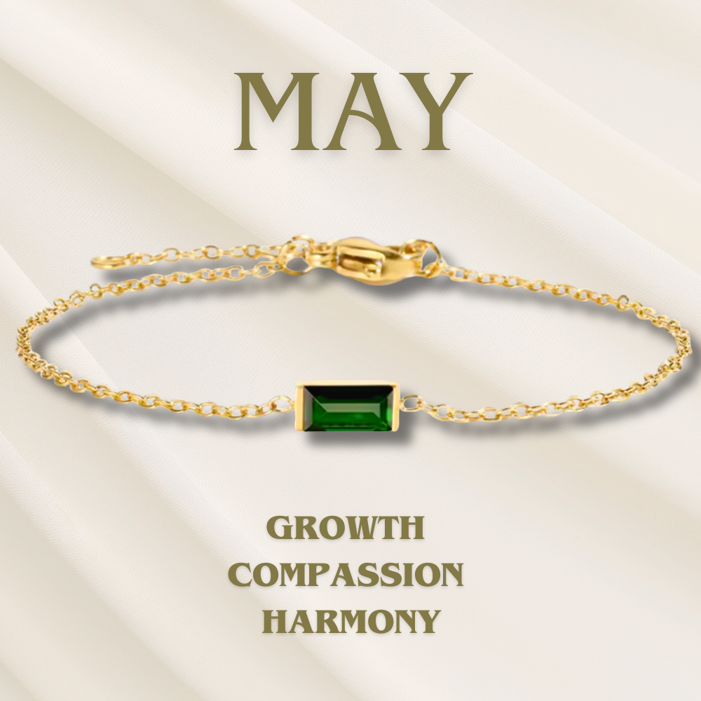 Bracciale elegante da donna placcato oro, con charm a gemma pietra di nascita, perfetto come regalo.