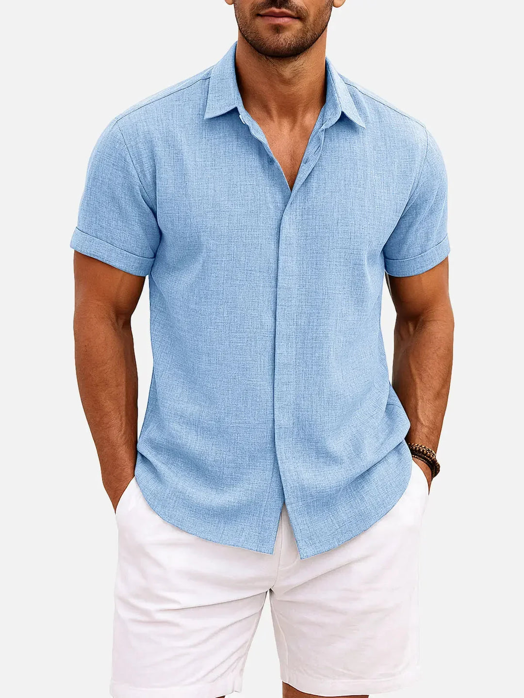 Moda uomo: camicia casual elegante, maniche corte, per massimo comfort estivo.
