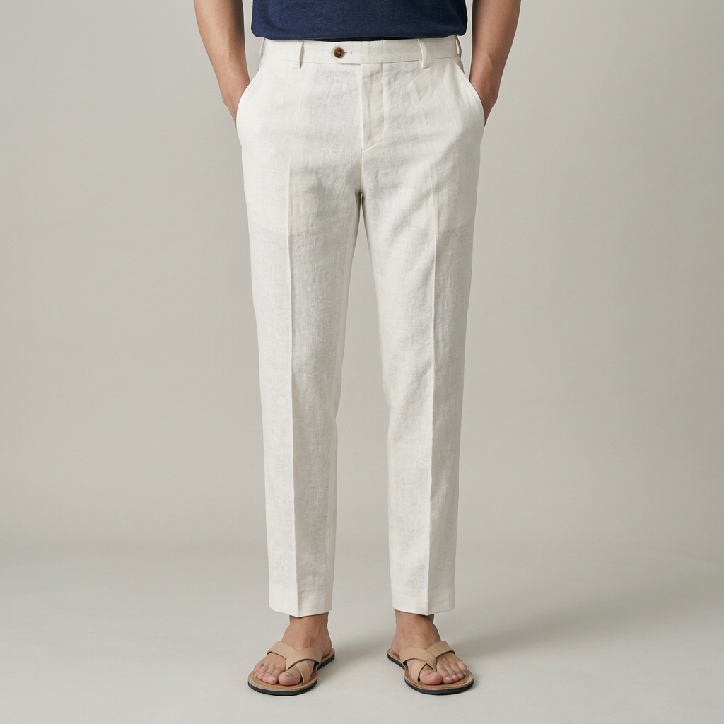 Pantaloni eleganti uomo a gamba dritta con tasche laterali, perfetti per look casual o formali estivi.