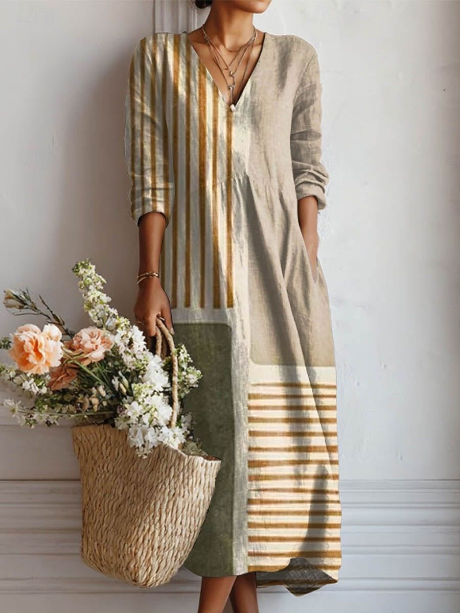 Abito casual donna in tonalità terra, vestibilità morbida per uno stile rilassato e confortevole. Perfetto per la moda autunno.