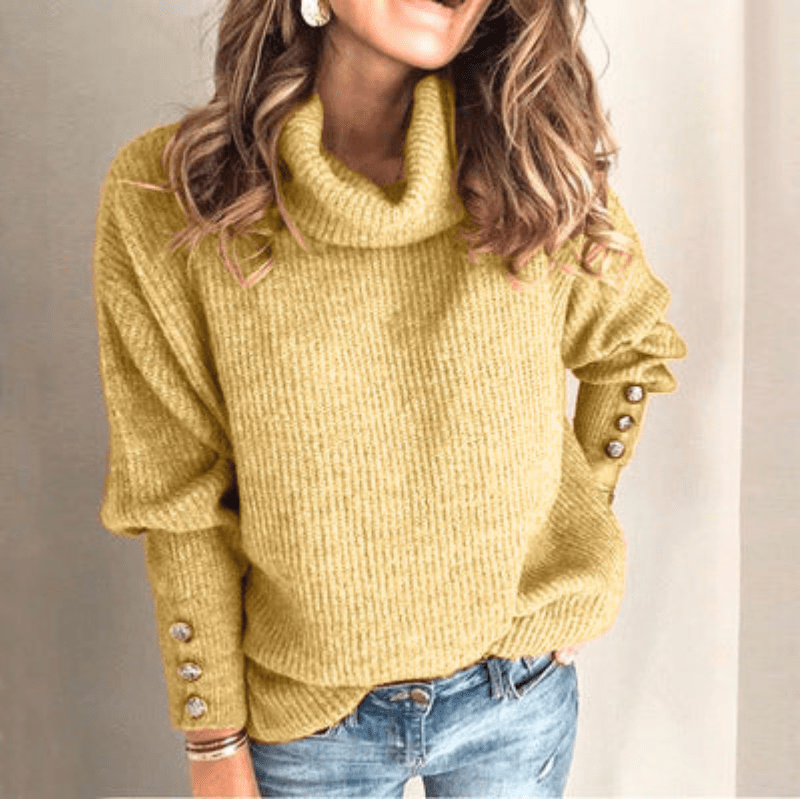 Elegante maglione dolcevita donna con maniche a sbuffo, un capo comodo e di tendenza per ogni stagione.