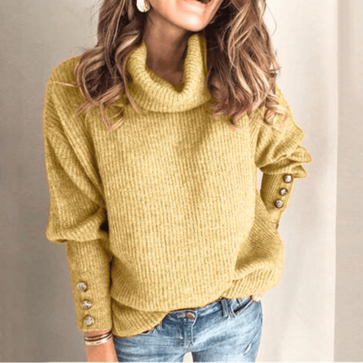 Elegante maglione dolcevita donna con maniche a sbuffo, un capo comodo e di tendenza per ogni stagione.