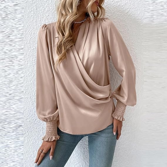 Blusa avvolgente donna, stile casual-chic ed elegante. Camicetta versatile per la primavera e l'ufficio.