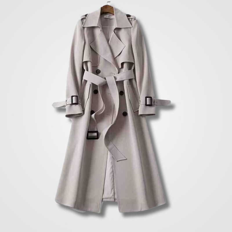 Trench donna vintage aperto, un cappotto versatile e di moda per autunno e primavera, stile classico.