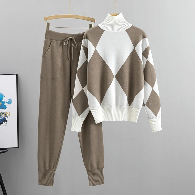 Completo casual chic donna autunnale, set coordinato elegante grigio per outfit comodo e di tendenza, stile vintage.