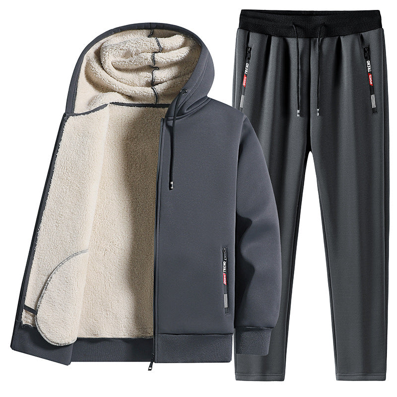 Completo termico uomo invernale in pile. Tuta calda giacca con zip e pantaloni elasticizzati, ideale per freddo e sport.