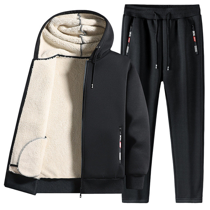 Completo sportivo invernale uomo, giacca termica con zip e pantaloni elasticizzati. Tuta casual per autunno e attività all'aperto.