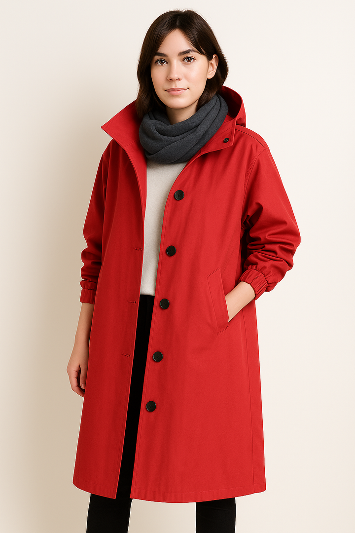 Trench oversize da donna con cappuccio, un capo autunnale lungo e stiloso per la moda casual.