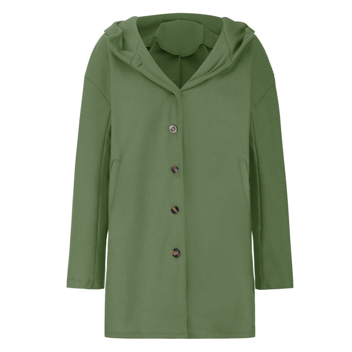 Caldo cappotto invernale da donna, design elegante, chiusura con bottoni e comode tasche per stile e comfort.
