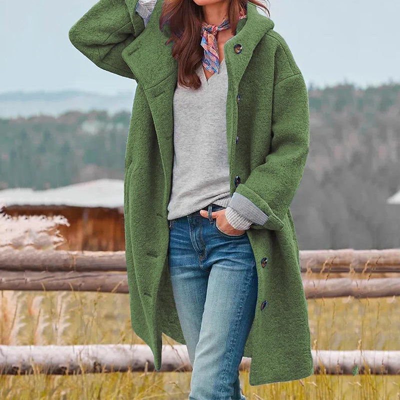 Cappotto donna autunnale/invernale, stile chic con bottoni a vista e tasche funzionali, un must-have.