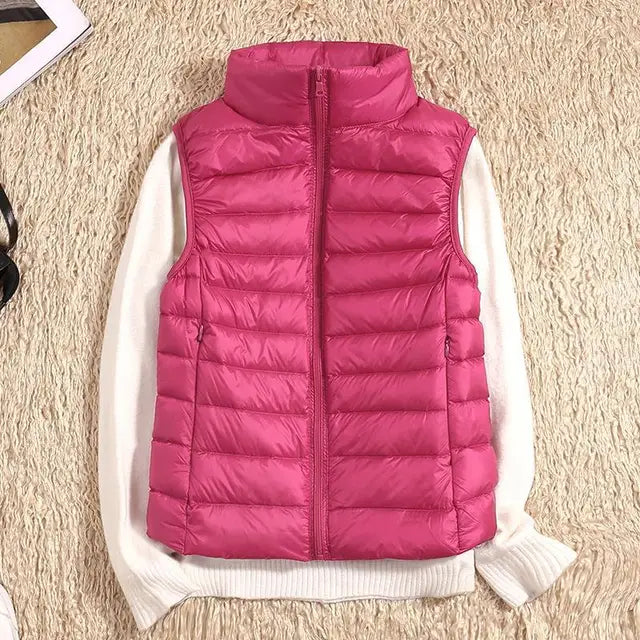 Gilet senza maniche da donna, caldo e leggero, per vestibilità comoda in autunno inverno.