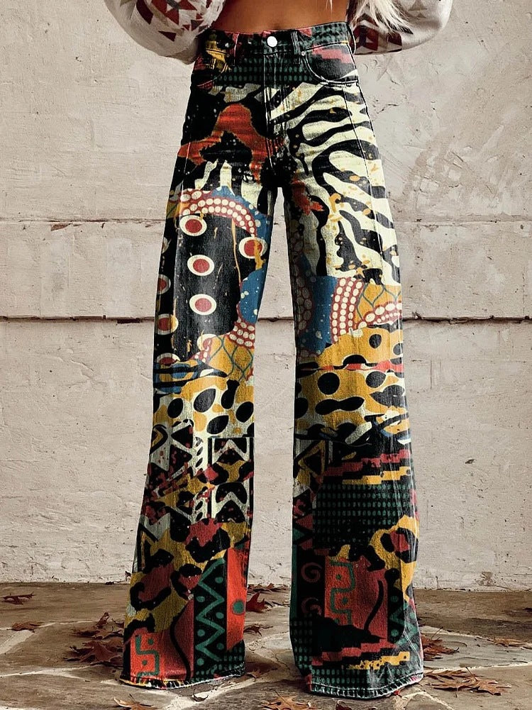Pantaloni estivi da donna, larghi stile palazzo, con delicata stampa floreale. Comodi e alla moda.