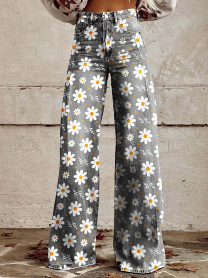 Pantaloni palazzo floreali da donna, vita alta, comodi per look primaverili ed estivi alla moda.
