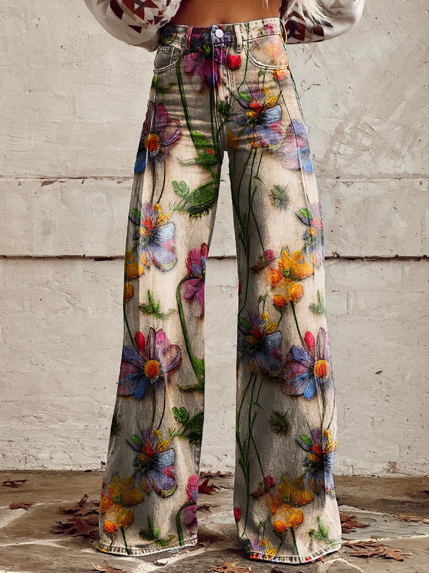Moda donna: pantaloni larghi floreali, taglie forti disponibili, comodi e alla moda per ogni occasione.
