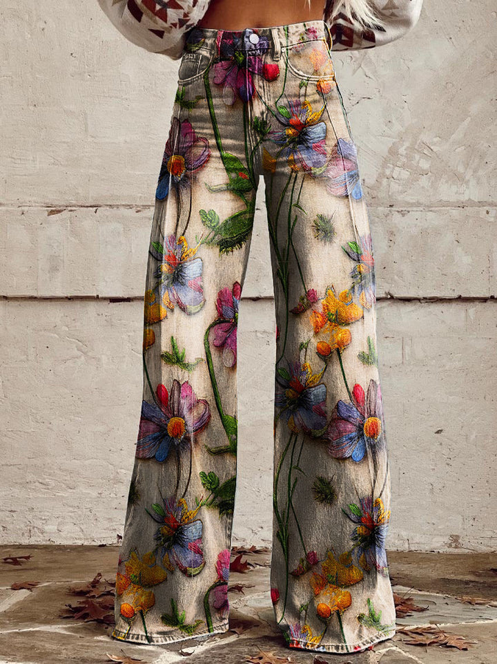 Moda donna: pantaloni larghi floreali, taglie forti disponibili, comodi e alla moda per ogni occasione.