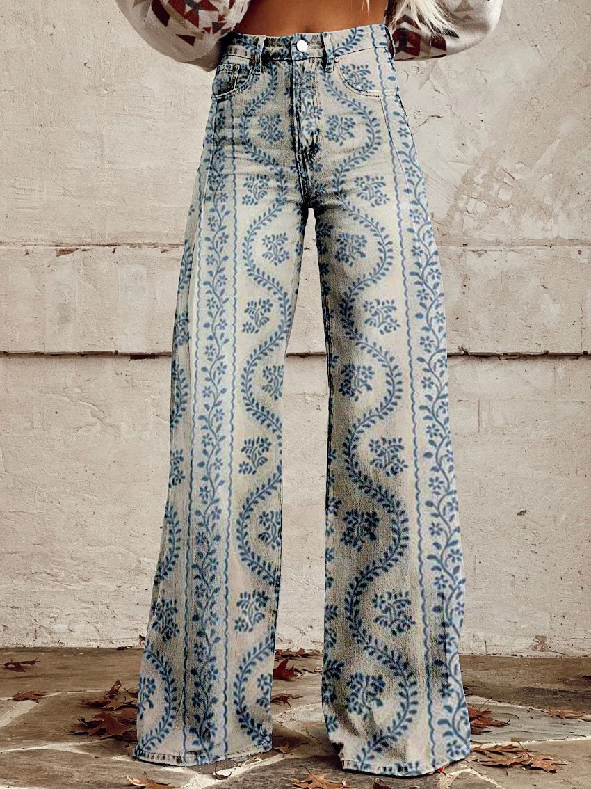 Eleganti pantaloni larghi da donna con vivace stampa floreale, perfetti per la moda estiva e casual.