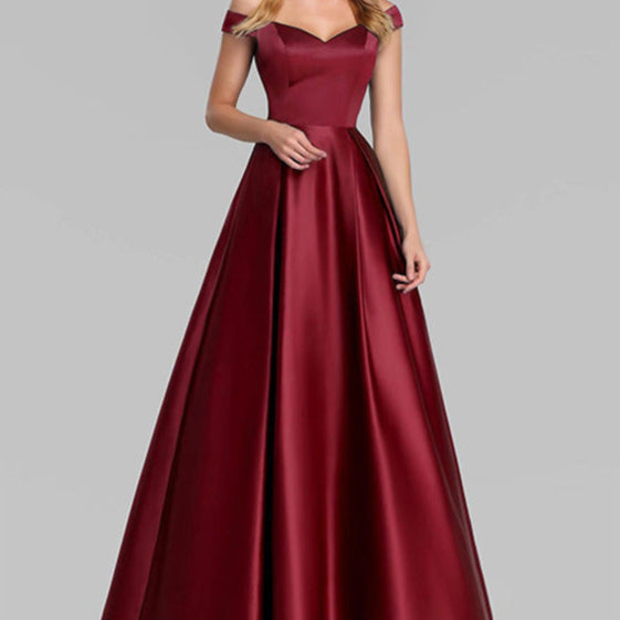 Abito da sera lungo da donna autunnale con scollo a V e vita alta. Perfetto per feste e cerimonie eleganti.