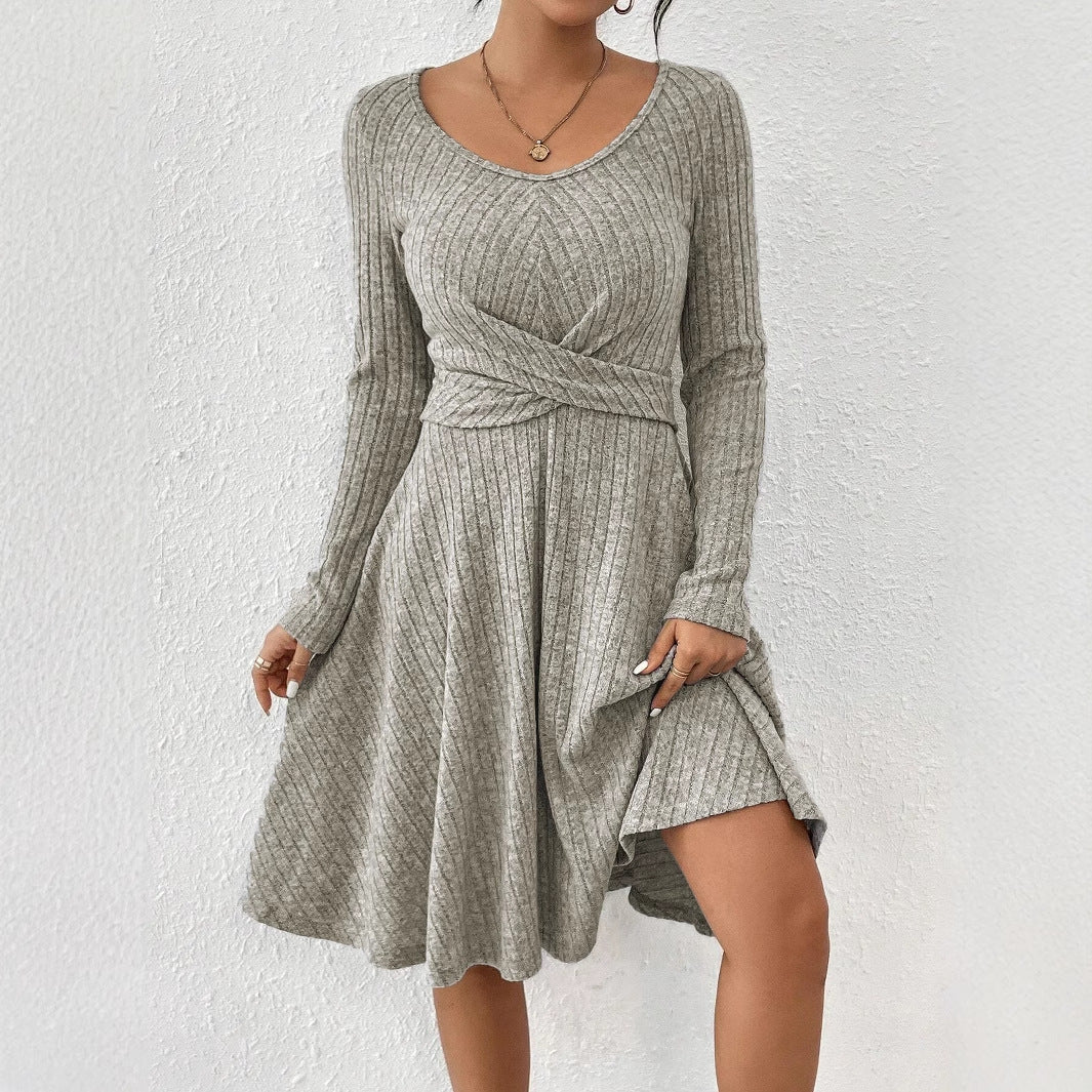 Top abito donna a righe, pullover maniche lunghe, color fiordilatte. Perfetto per un look casual chic quotidiano.