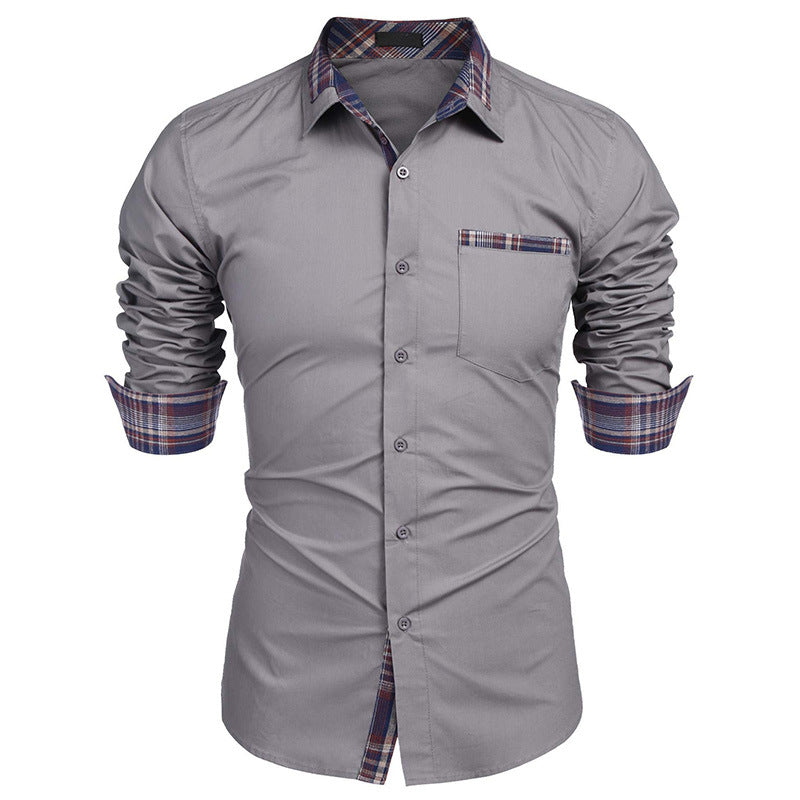 Camicia uomo slim fit a quadri, colletto revers. Versatile per look elegante o casual primavera autunno.